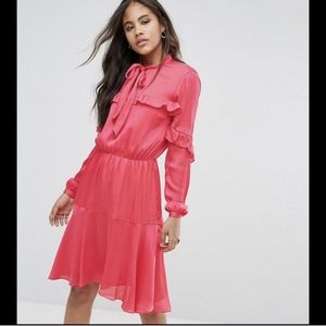 Y.A.S. Fuschia Ruffle Midi Dress with Tie